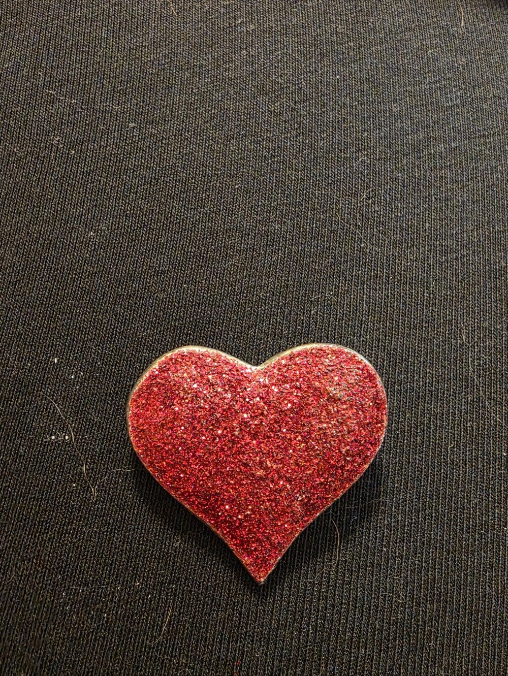 Red Glitter Heart Brooch - Women Accessories